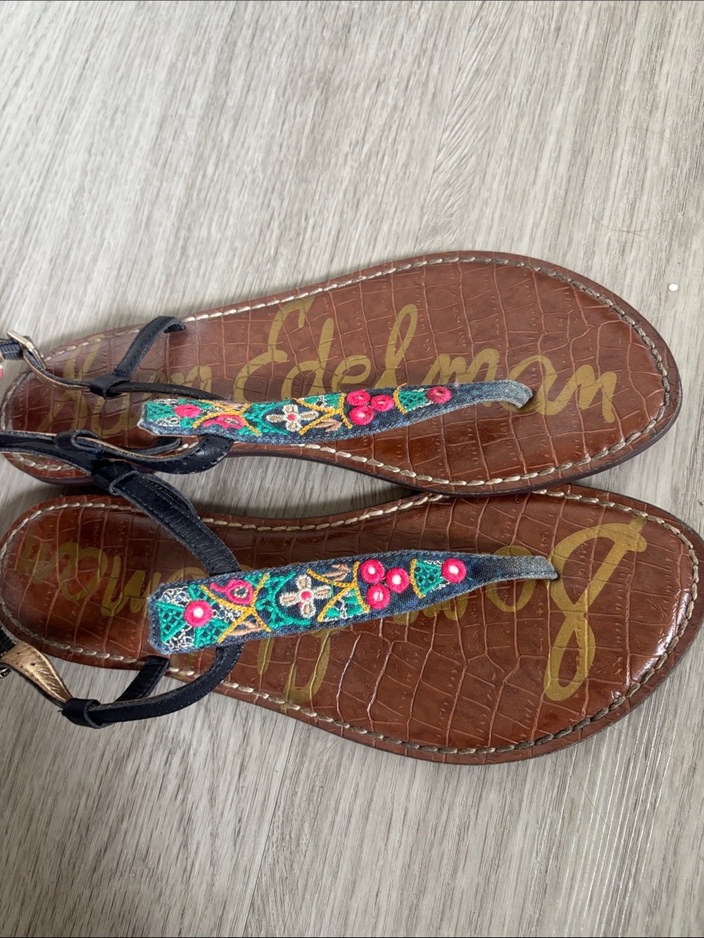 Women’s Sam Edelman Embroidered Thong Sandals with Teal Accents